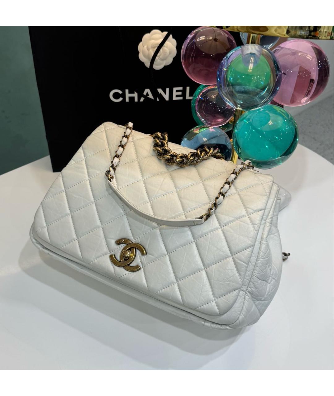 CHANEL Белая кожаная сумка тоут, фото 8