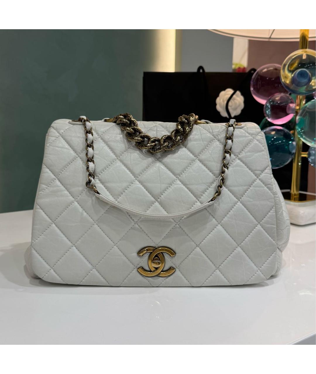 CHANEL Белая кожаная сумка тоут, фото 9