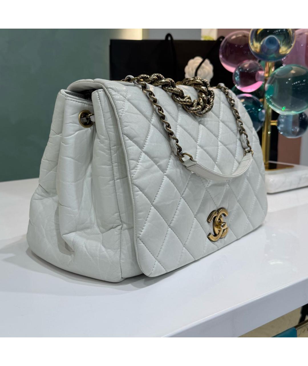 CHANEL Белая кожаная сумка тоут, фото 2