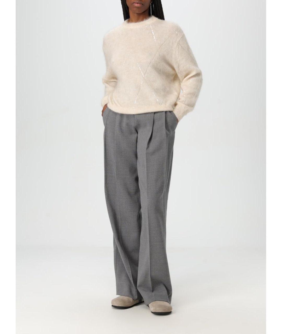 BRUNELLO CUCINELLI Серые шерстяные брюки широкие, фото 6