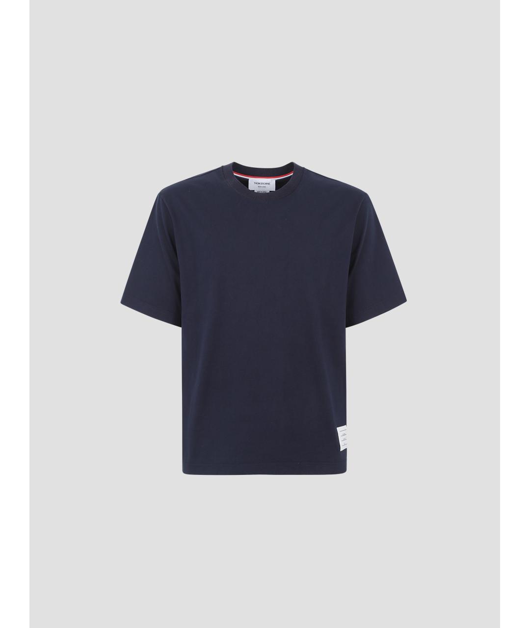 THOM BROWNE Синяя хлопковая футболка, фото 4