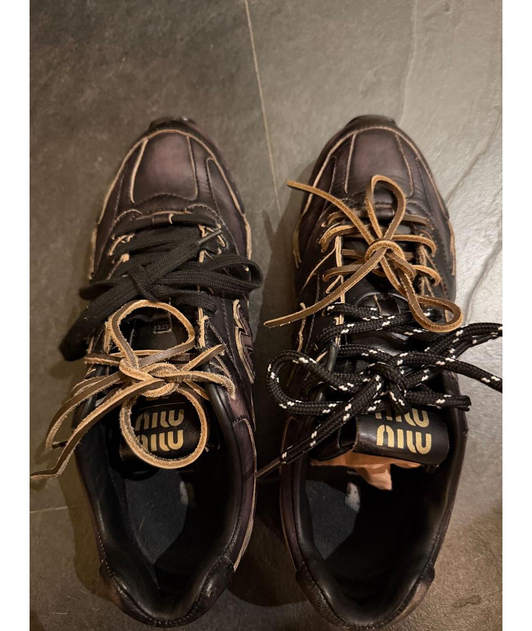 MIU MIU Черные кожаные кроссовки, фото 3