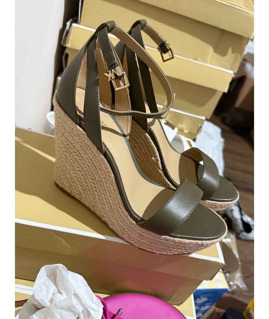 MICHAEL MICHAEL KORS Хаки кожаные эспадрильи, фото 5