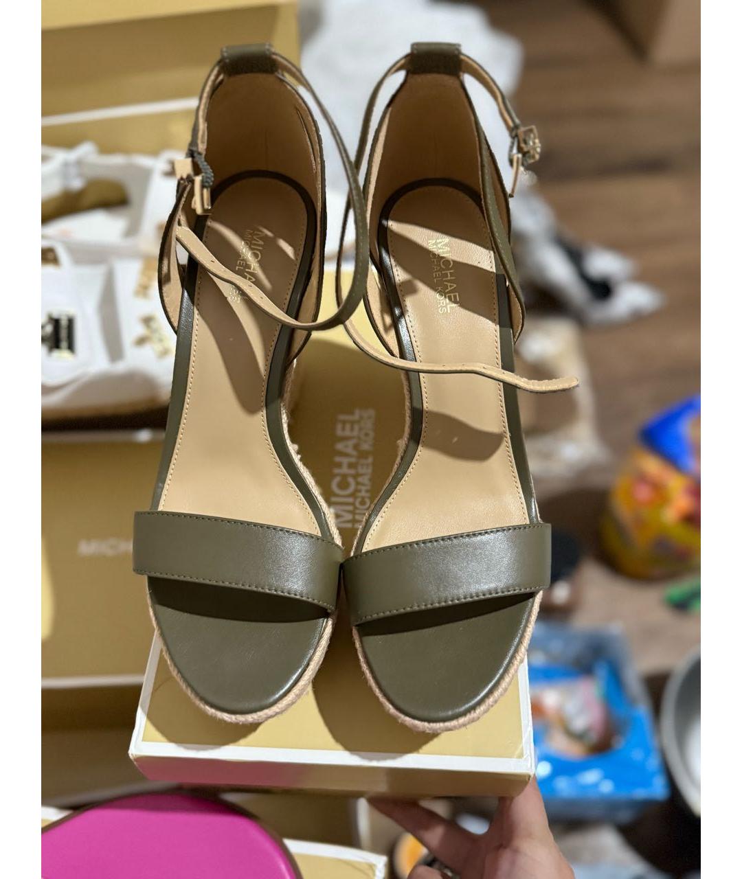 MICHAEL MICHAEL KORS Хаки кожаные эспадрильи, фото 2