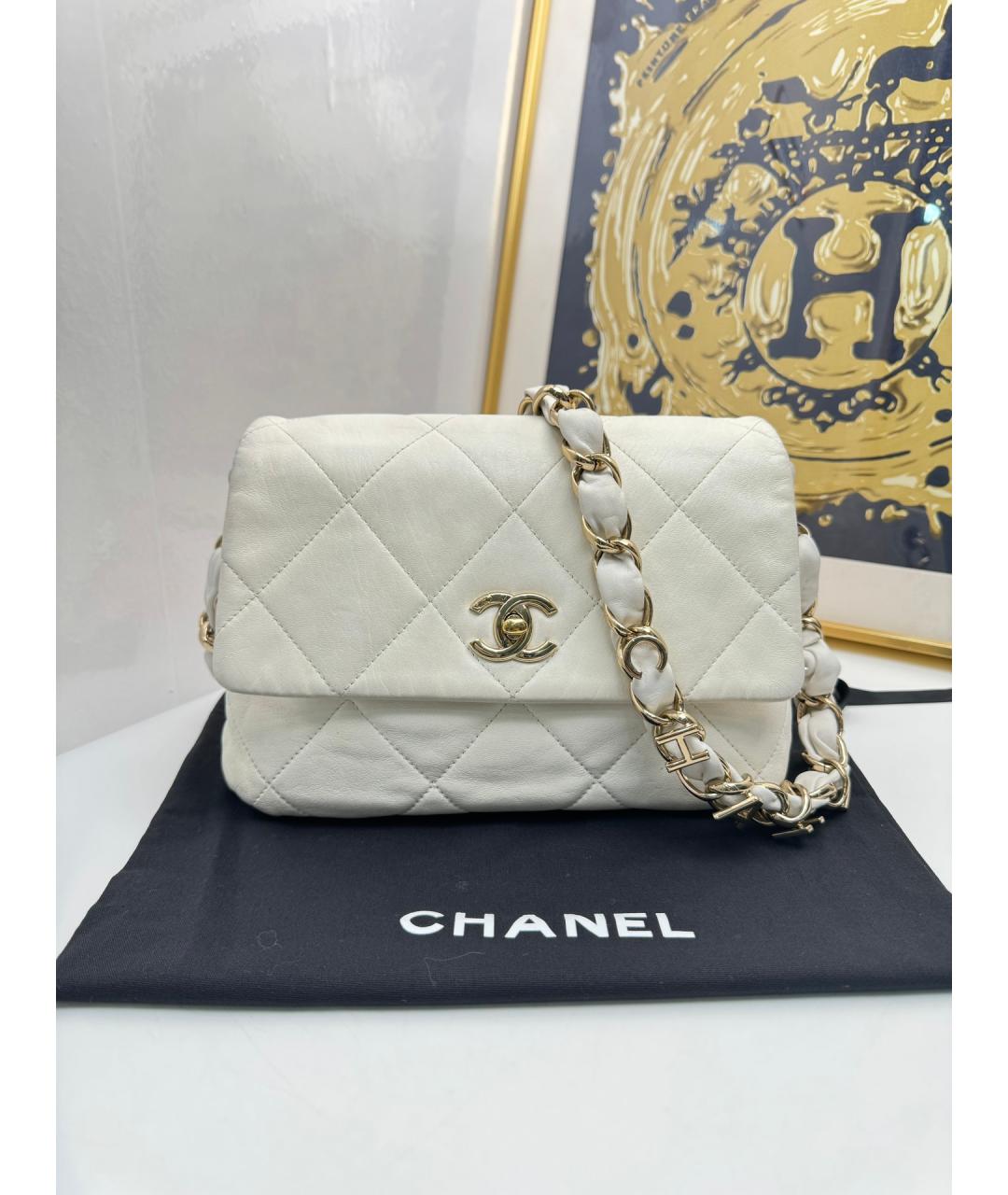 CHANEL Белая кожаная сумка через плечо, фото 7