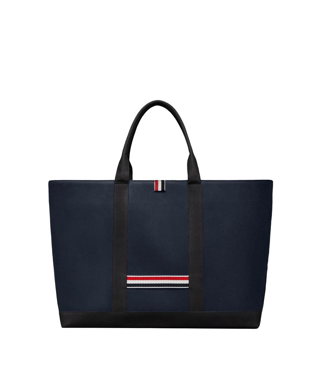 THOM BROWNE Темно-синяя тканевая сумка тоут, фото 1