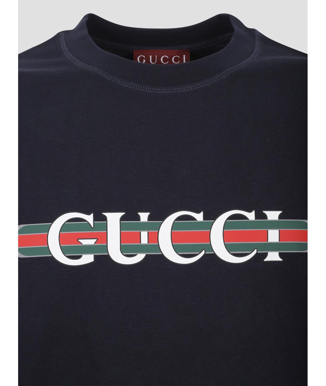 GUCCI Темно-синяя вискозная футболка, фото 3