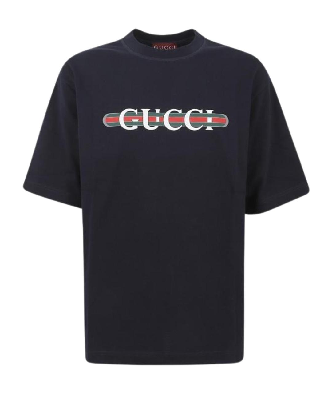 GUCCI Темно-синяя вискозная футболка, фото 1