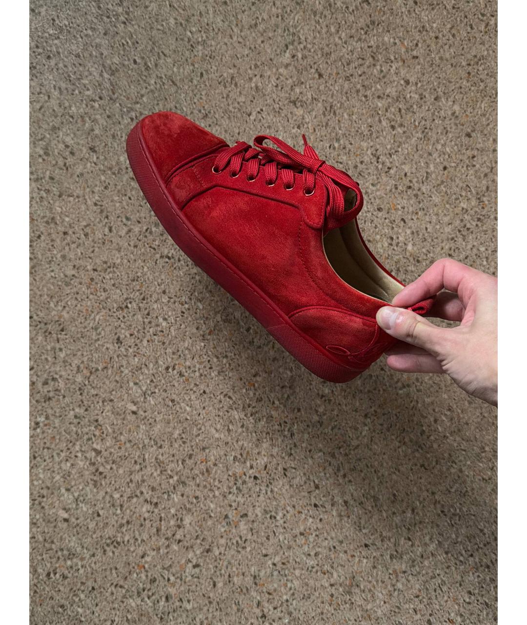 CHRISTIAN LOUBOUTIN Красные замшевые низкие кроссовки / кеды, фото 5