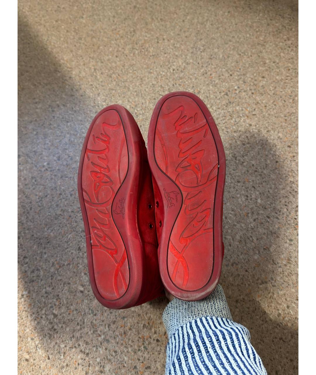 CHRISTIAN LOUBOUTIN Красные замшевые низкие кроссовки / кеды, фото 4