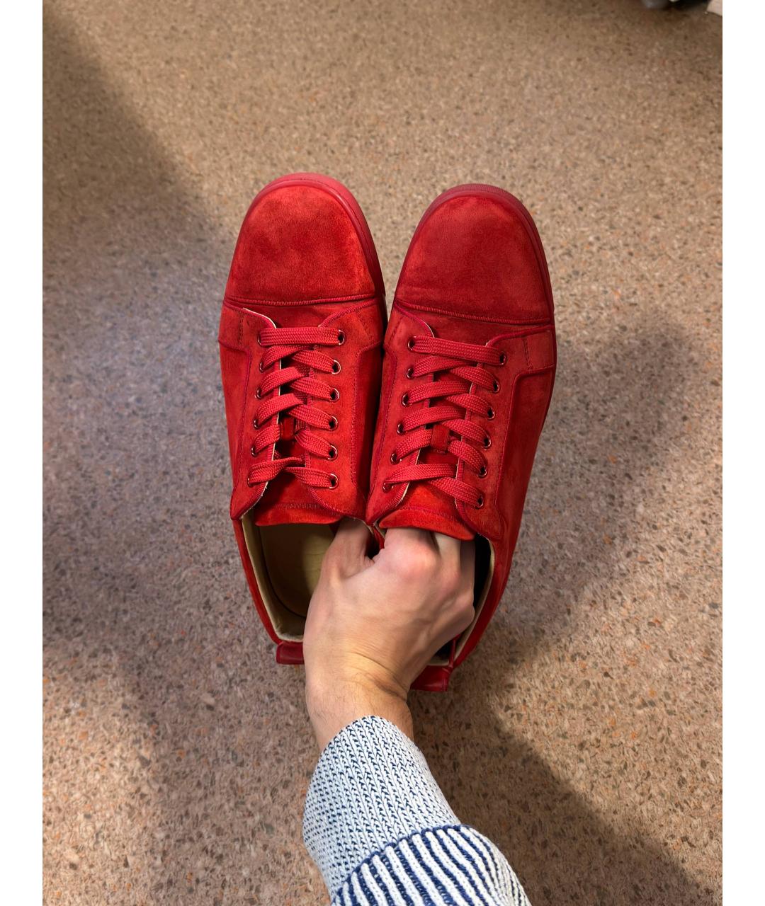 CHRISTIAN LOUBOUTIN Красные замшевые низкие кроссовки / кеды, фото 3