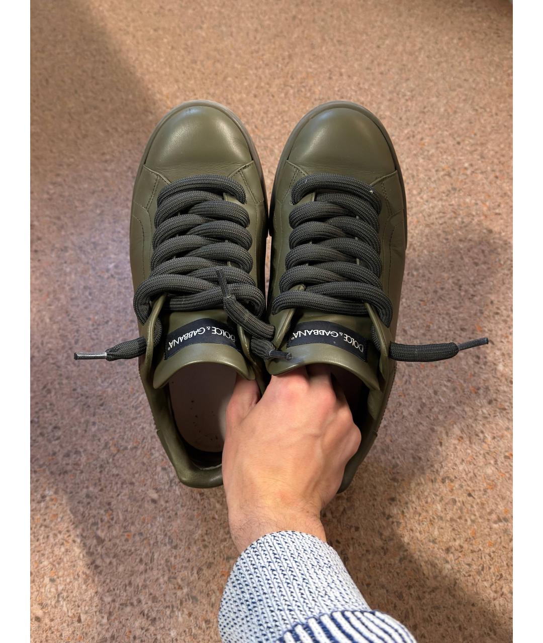 DOLCE&GABBANA Зеленые кожаные низкие кроссовки / кеды, фото 3