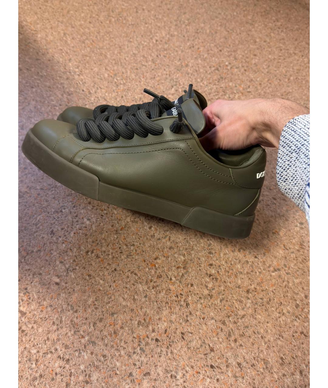 DOLCE&GABBANA Зеленые кожаные низкие кроссовки / кеды, фото 6
