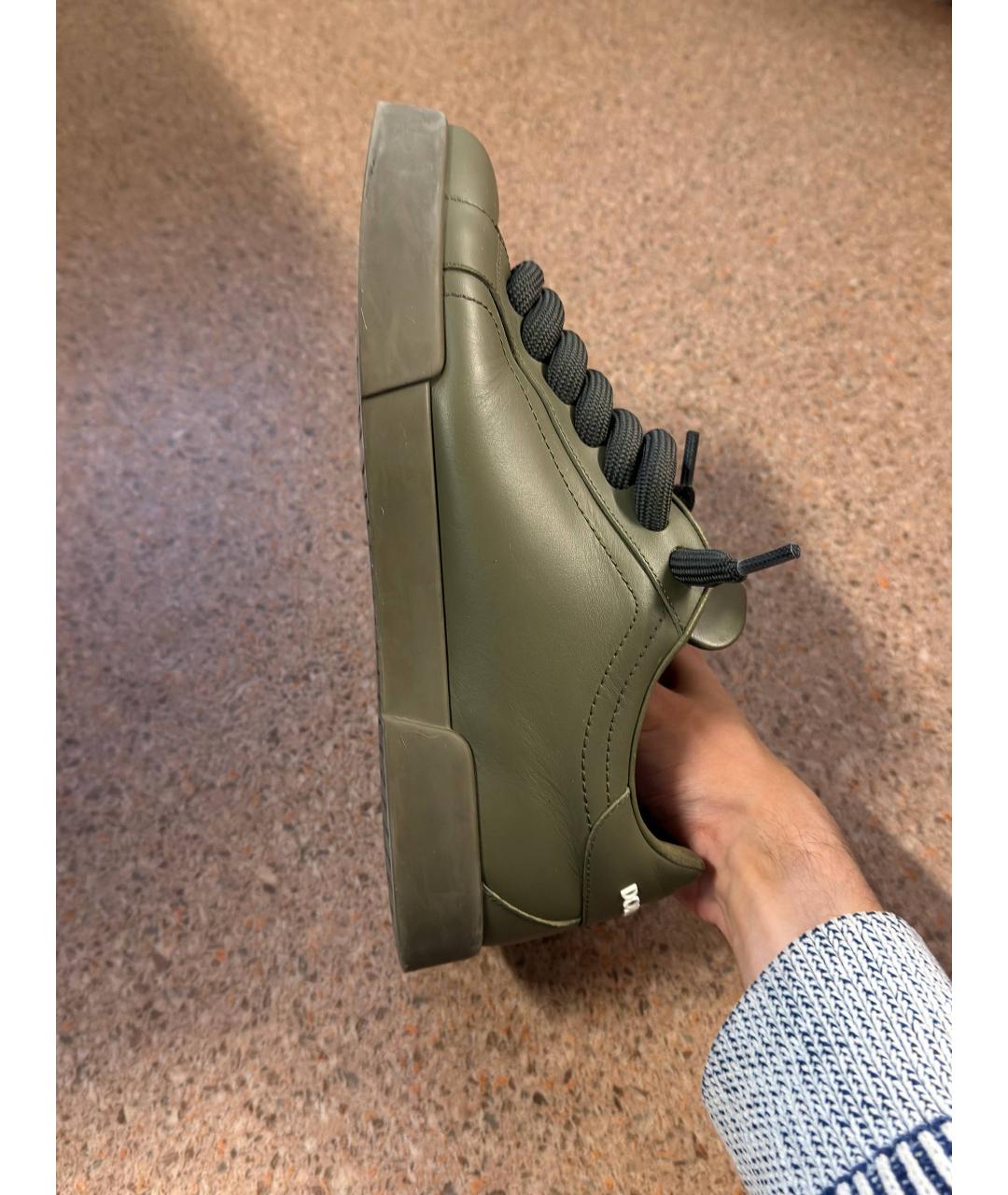 DOLCE&GABBANA Зеленые кожаные низкие кроссовки / кеды, фото 5