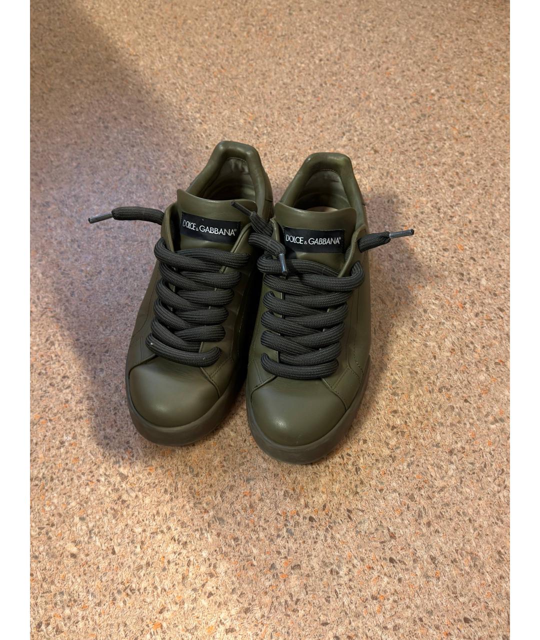 DOLCE&GABBANA Зеленые кожаные низкие кроссовки / кеды, фото 2