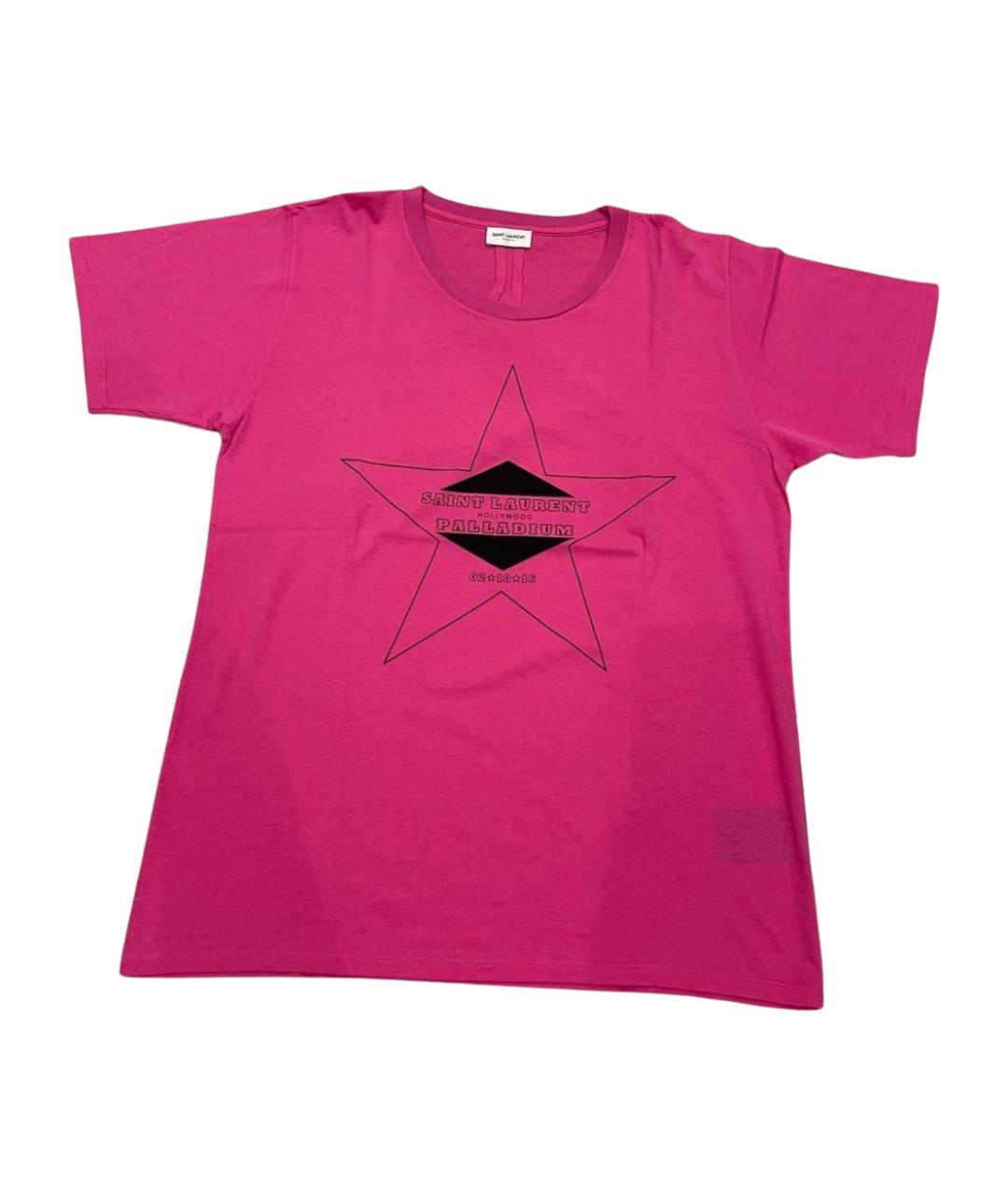 SAINT LAURENT Розовая хлопковая футболка, фото 1