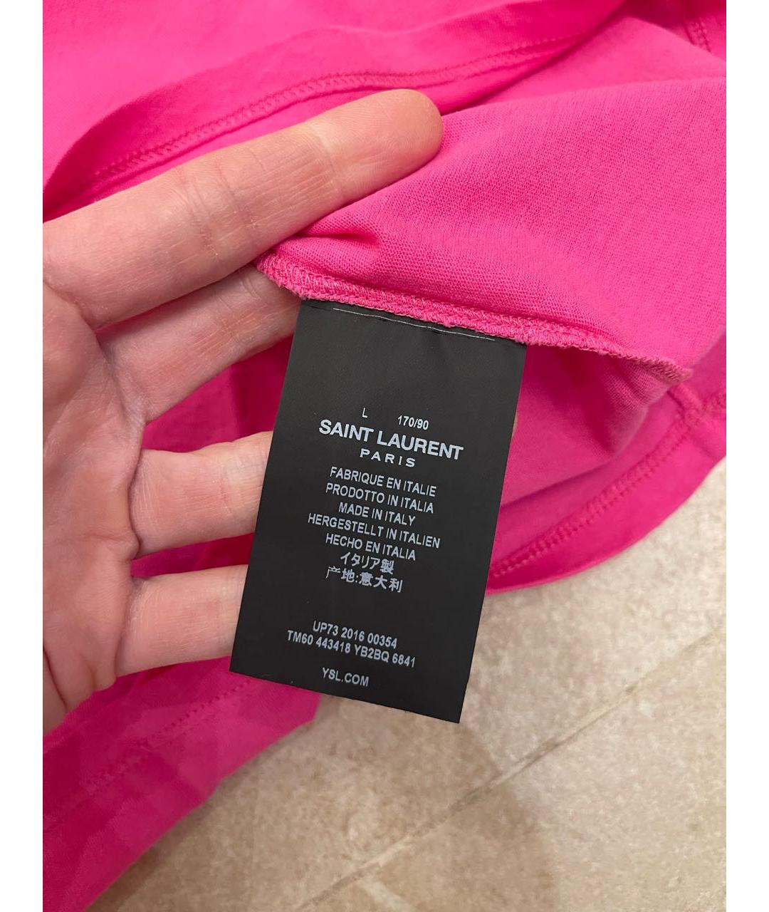 SAINT LAURENT Розовая хлопковая футболка, фото 4