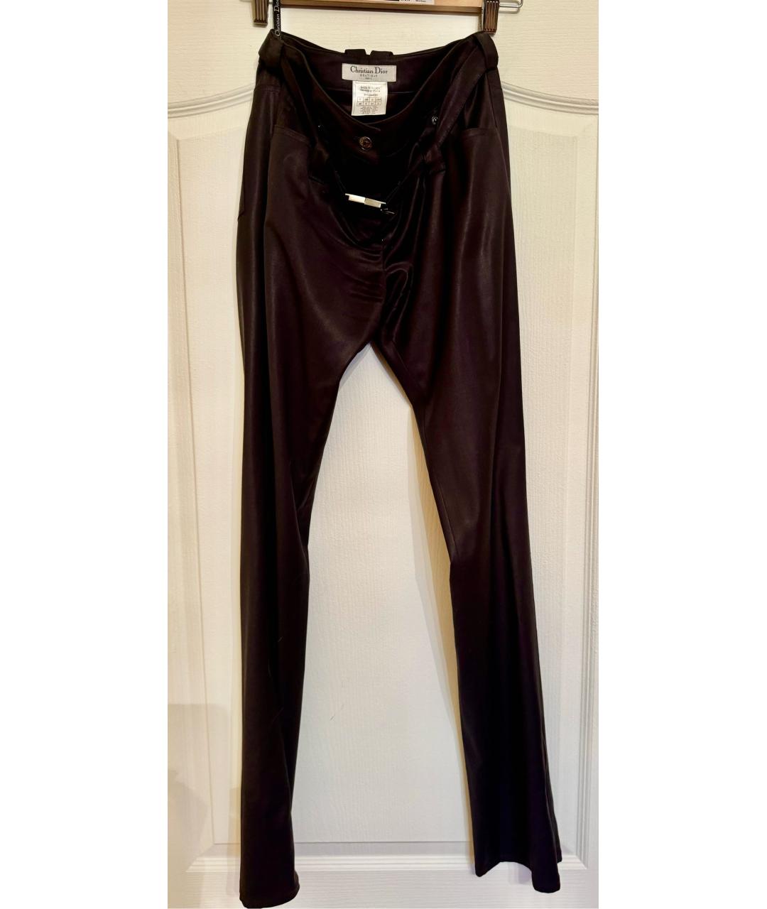 CHRISTIAN DIOR Коричневые шерстяные прямые брюки, фото 9