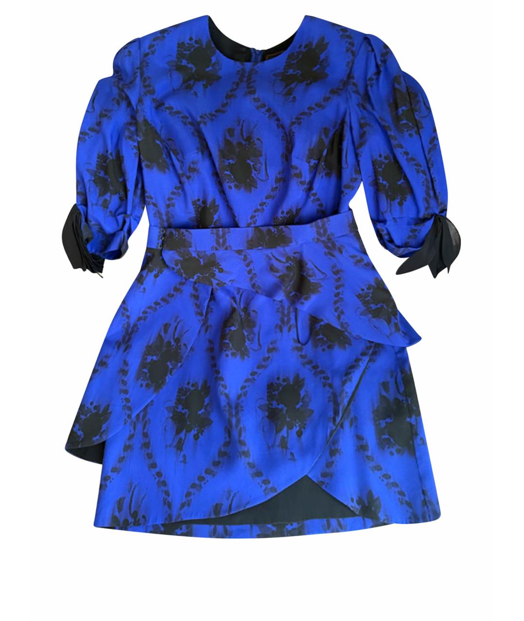 ULYANA SERGEENKO Синее шелковое коктейльное платье, фото 1