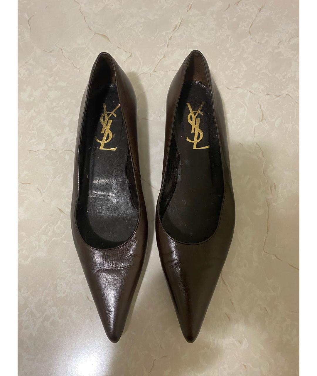 SAINT LAURENT Коричневые кожаные туфли, фото 2