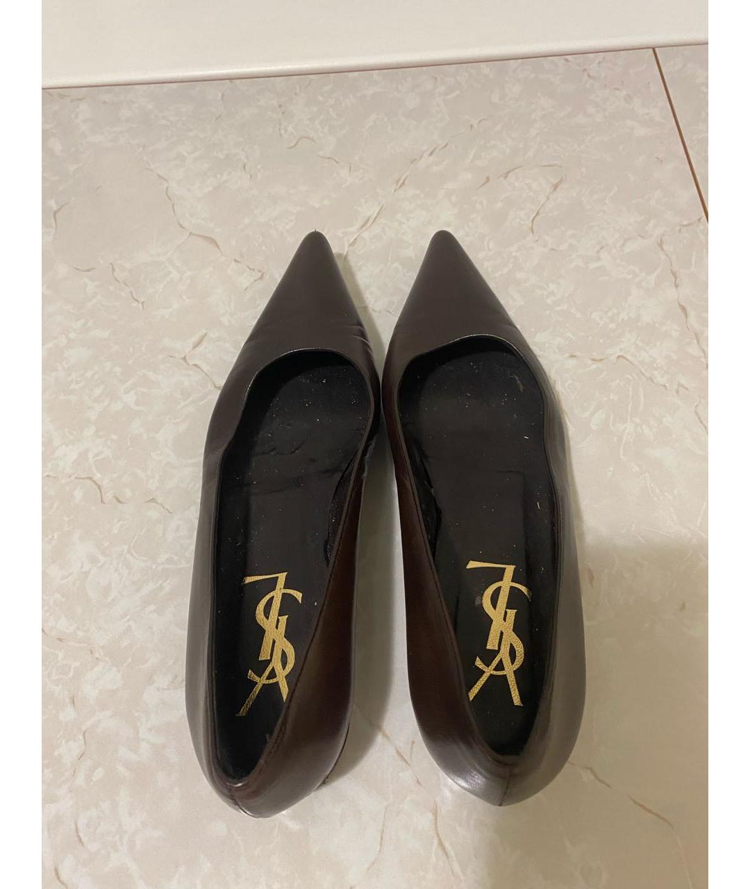 SAINT LAURENT Коричневые кожаные туфли, фото 3