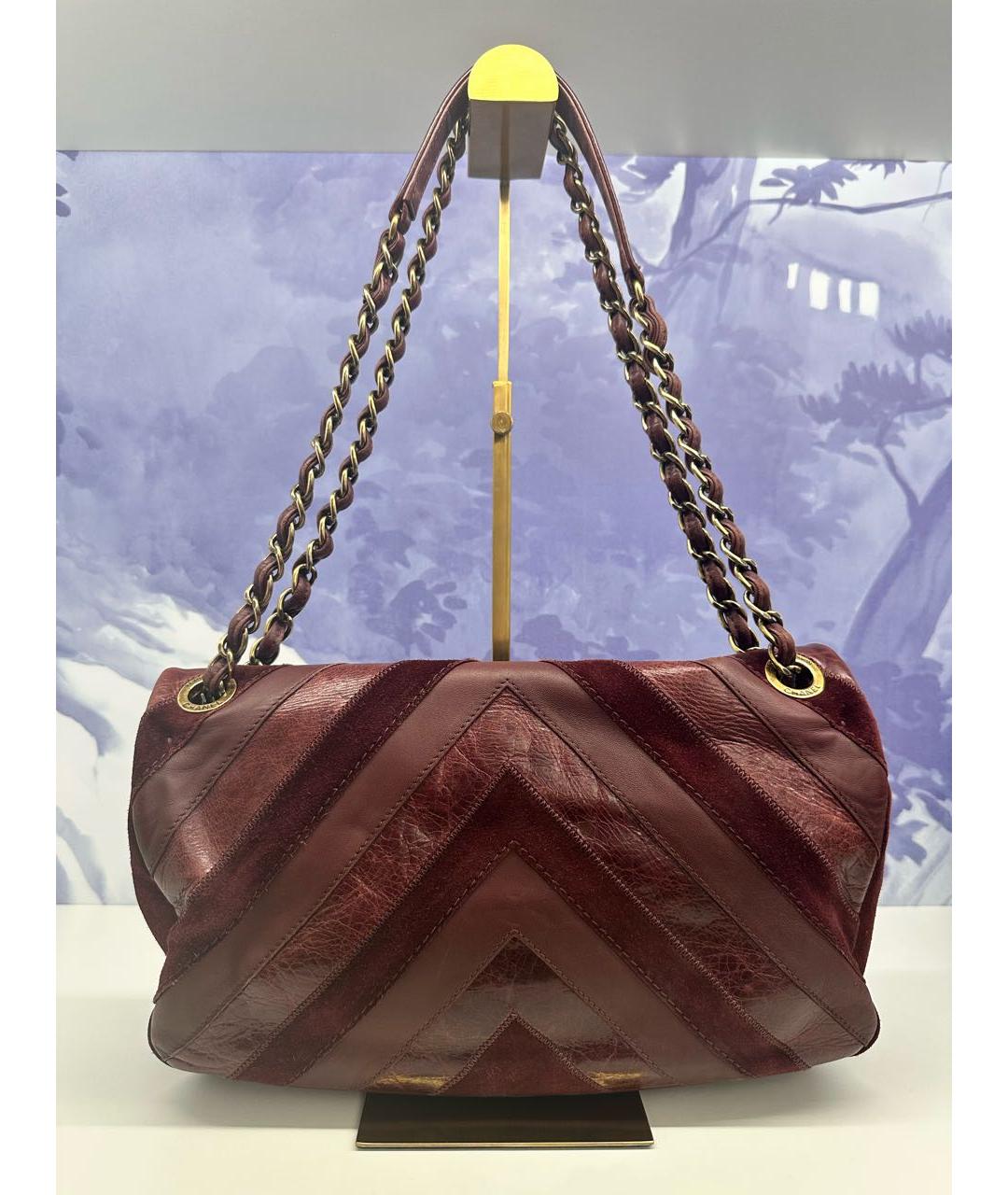 CHANEL Бордовая кожаная сумка через плечо, фото 3