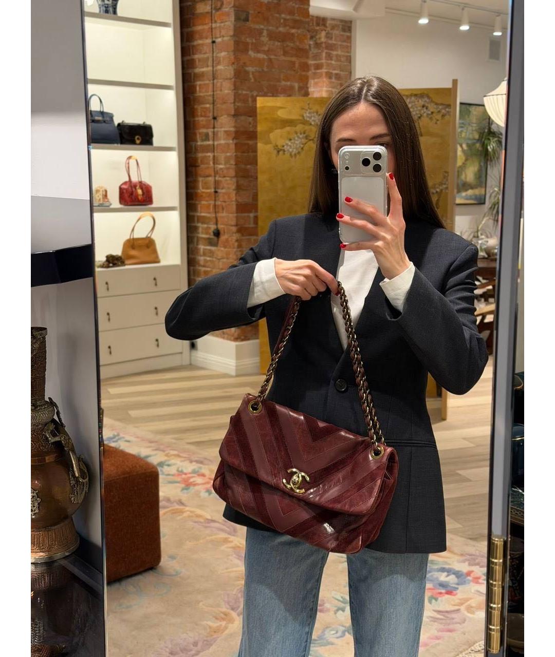 CHANEL Бордовая кожаная сумка через плечо, фото 5