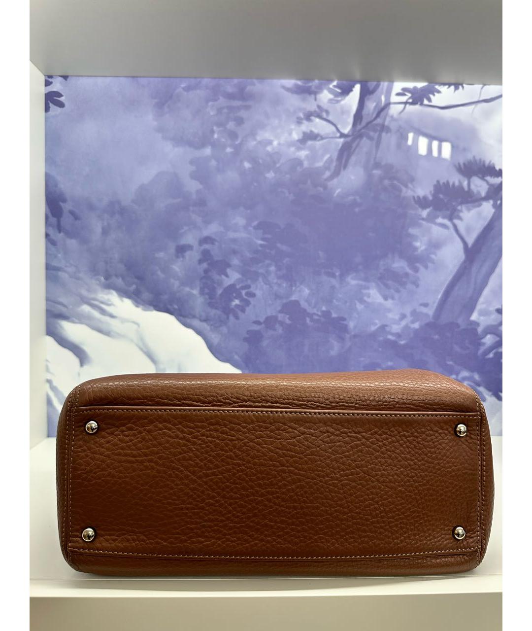 CHANEL Коричневая кожаная сумка с короткими ручками, фото 3