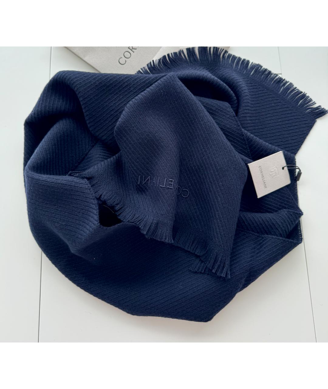 CORNELIANI Темно-синий шерстяной шарф, фото 4
