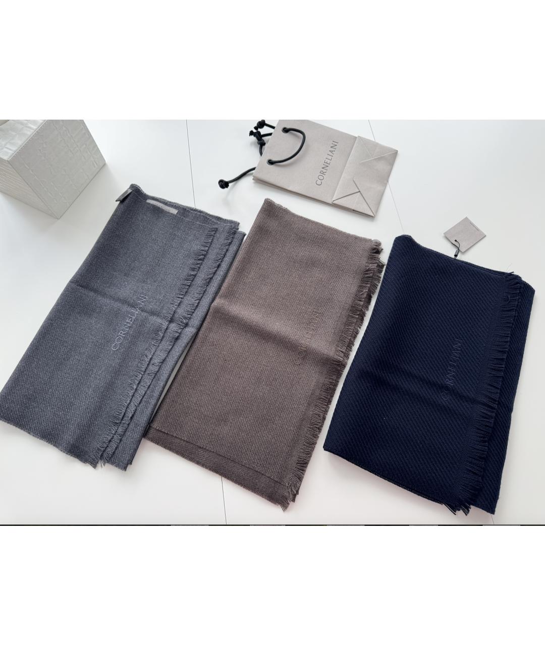 CORNELIANI Темно-синий шерстяной шарф, фото 5