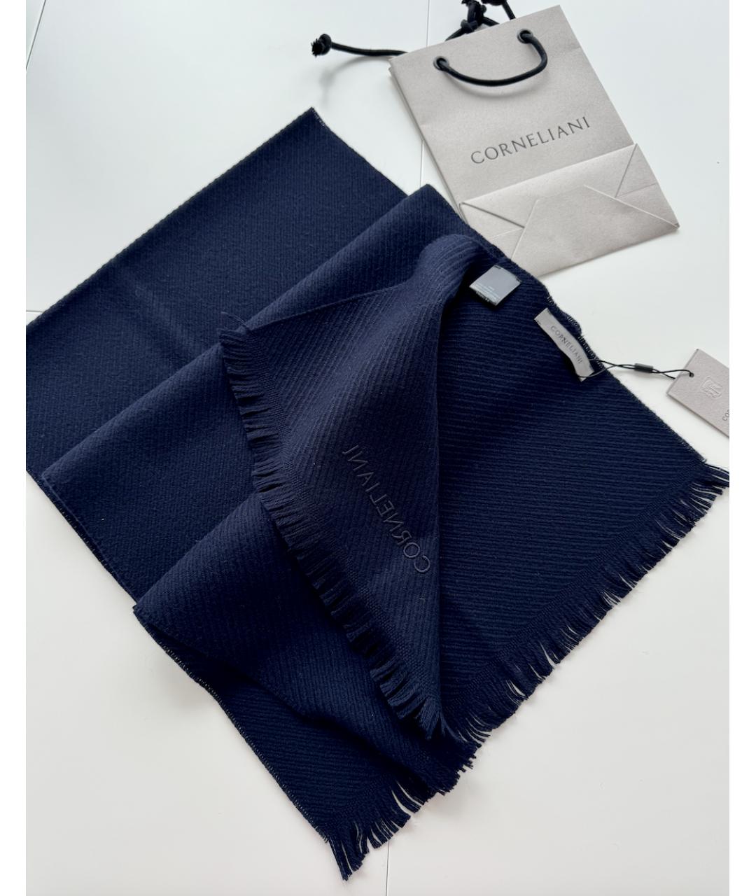 CORNELIANI Темно-синий шерстяной шарф, фото 2