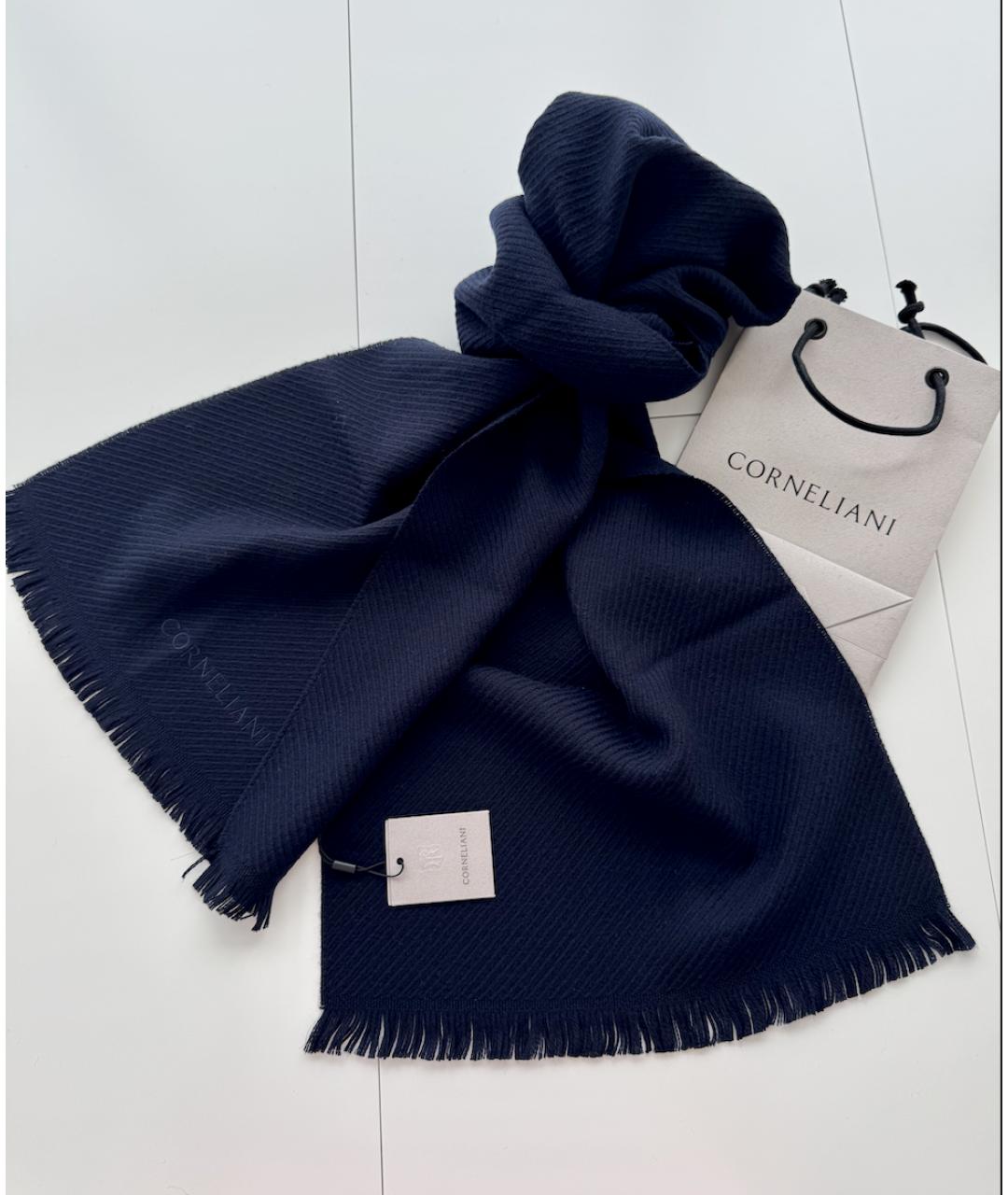 CORNELIANI Темно-синий шерстяной шарф, фото 7