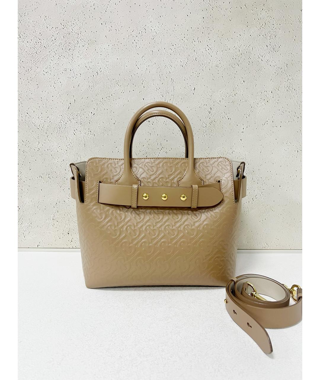 BURBERRY Бежевая кожаная сумка тоут, фото 5