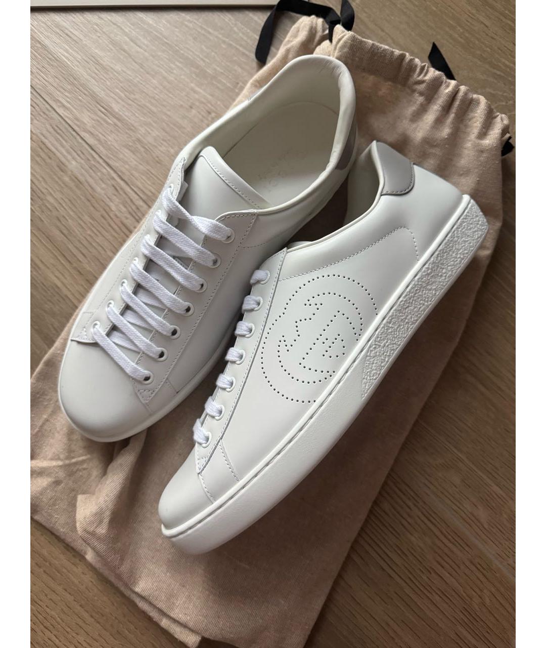 GUCCI Белые кожаные низкие кроссовки / кеды, фото 7