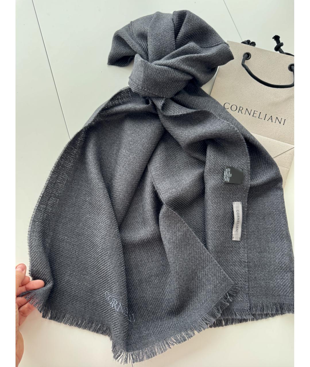 CORNELIANI Серый шерстяной шарф, фото 7