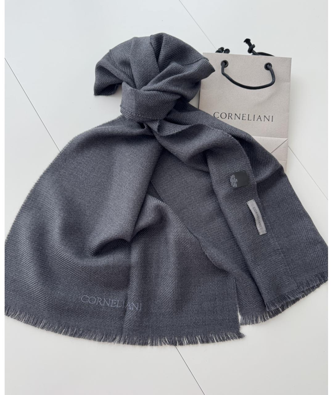 CORNELIANI Серый шерстяной шарф, фото 2