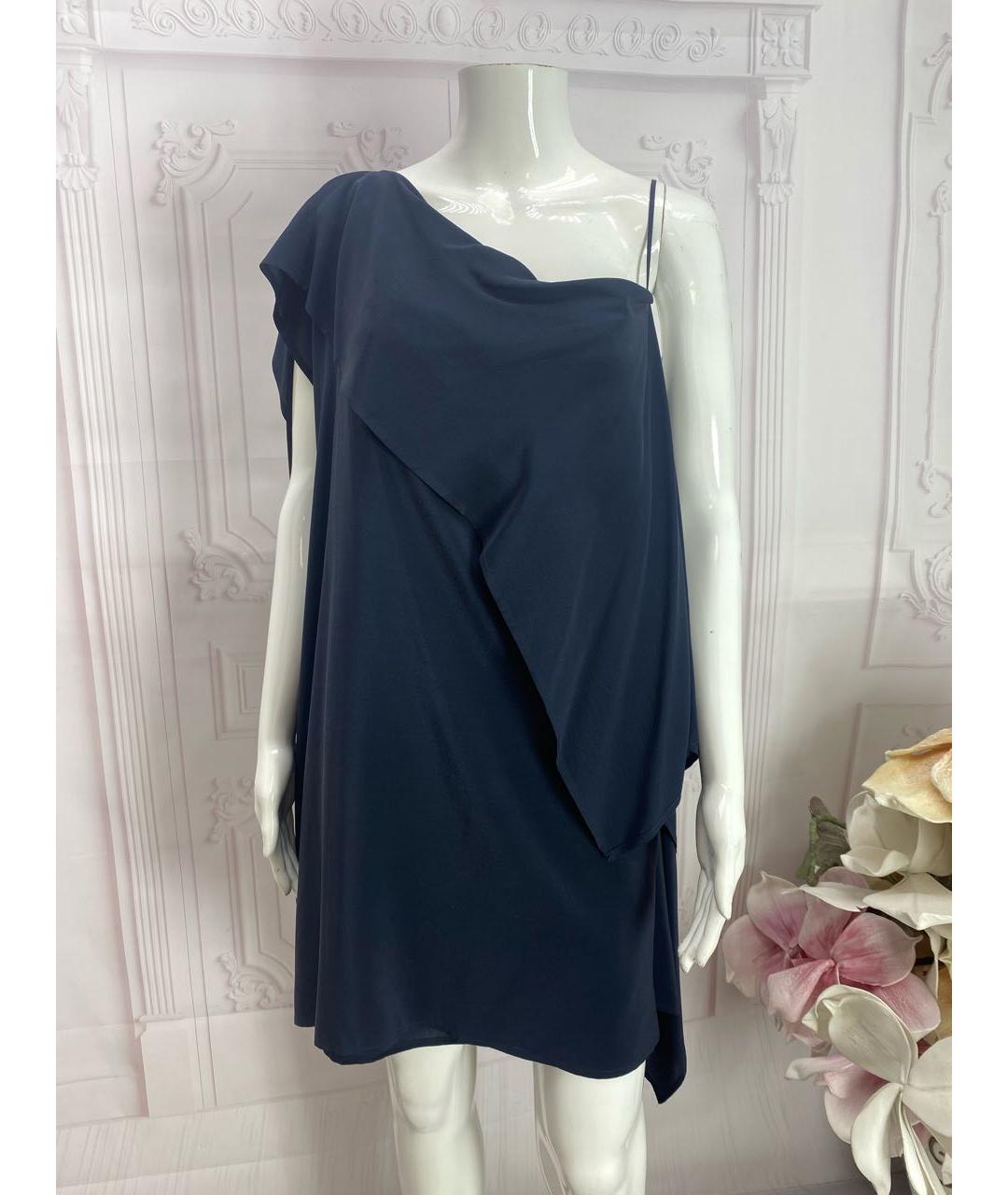 JO NO FUI Темно-синее шелковое коктейльное платье, фото 5