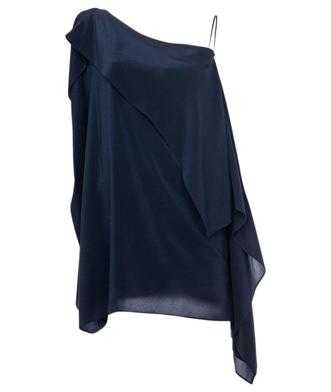 JO NO FUI Темно-синее шелковое коктейльное платье, фото 1