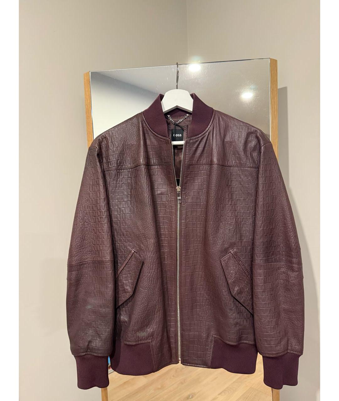 HUGO BOSS Бордовая кожаная куртка, фото 9