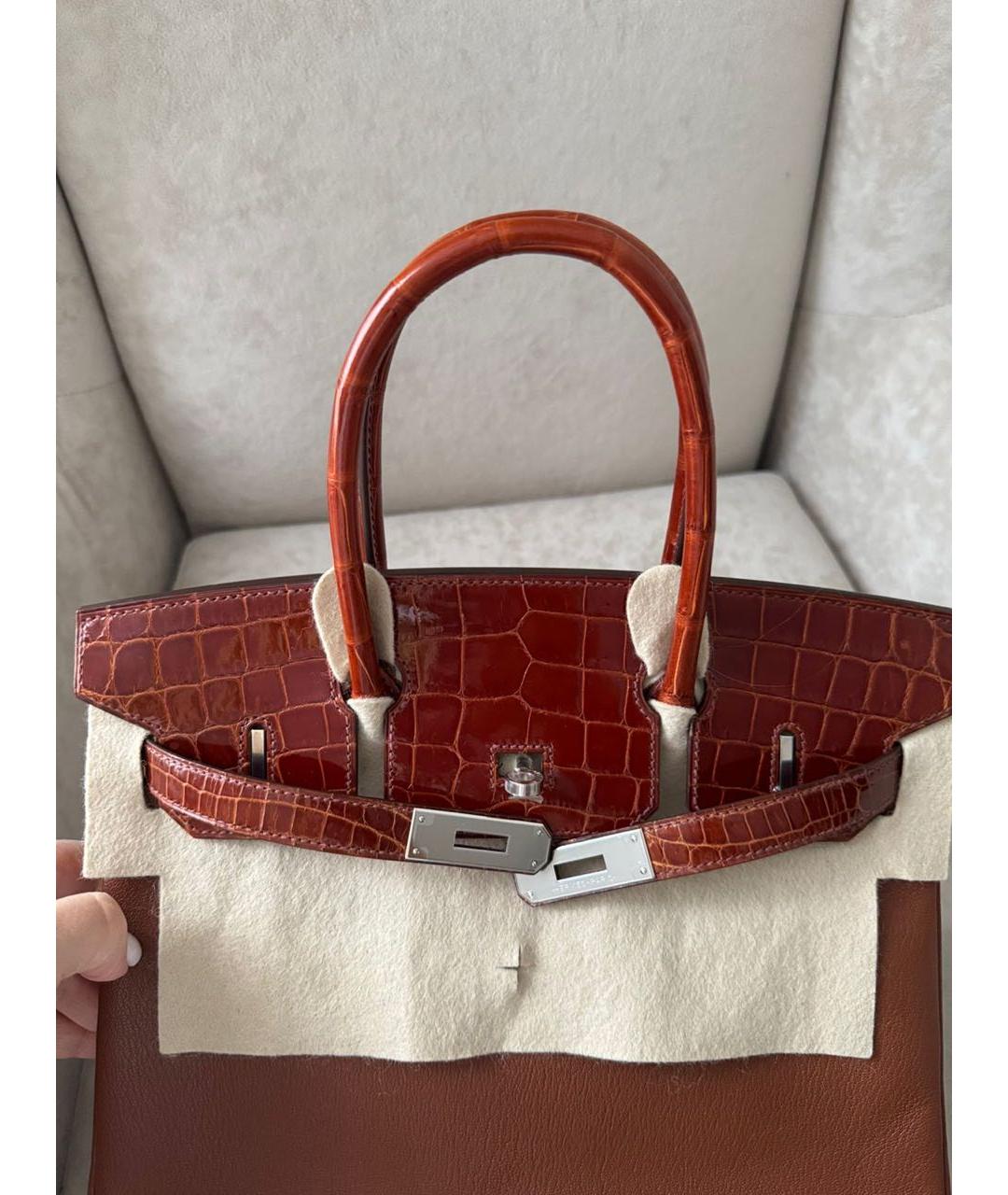 HERMES Коричневая кожаная сумка с короткими ручками, фото 6