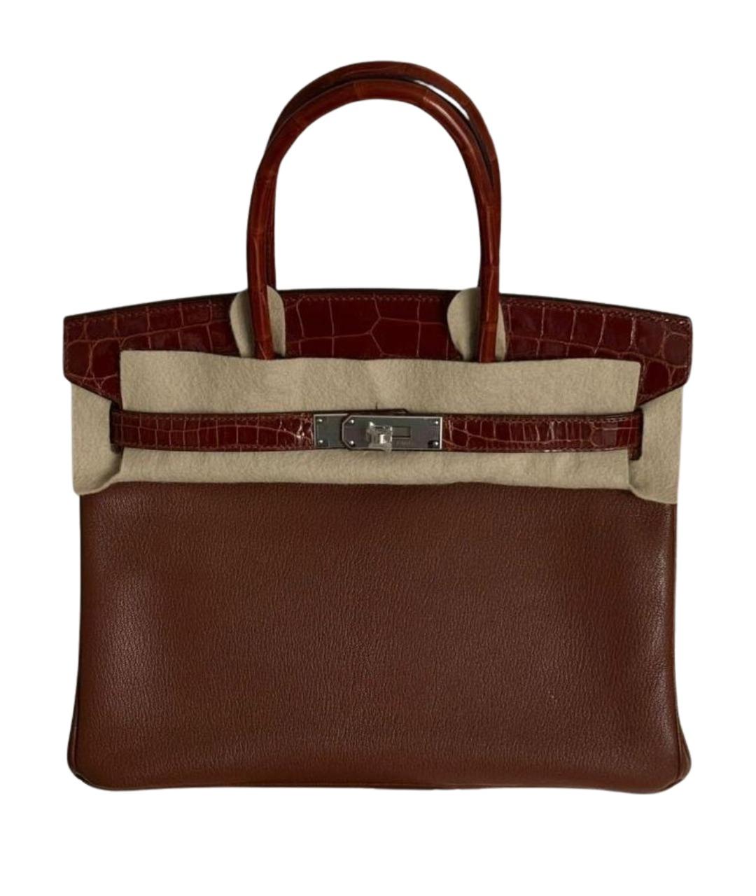 HERMES Коричневая кожаная сумка с короткими ручками, фото 1