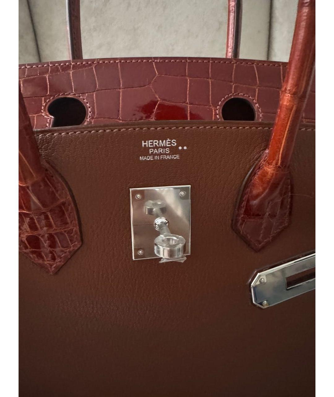 HERMES Коричневая кожаная сумка с короткими ручками, фото 5