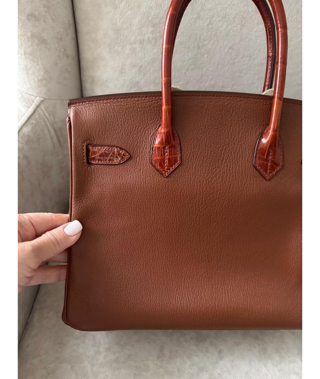HERMES Коричневая кожаная сумка с короткими ручками, фото 3