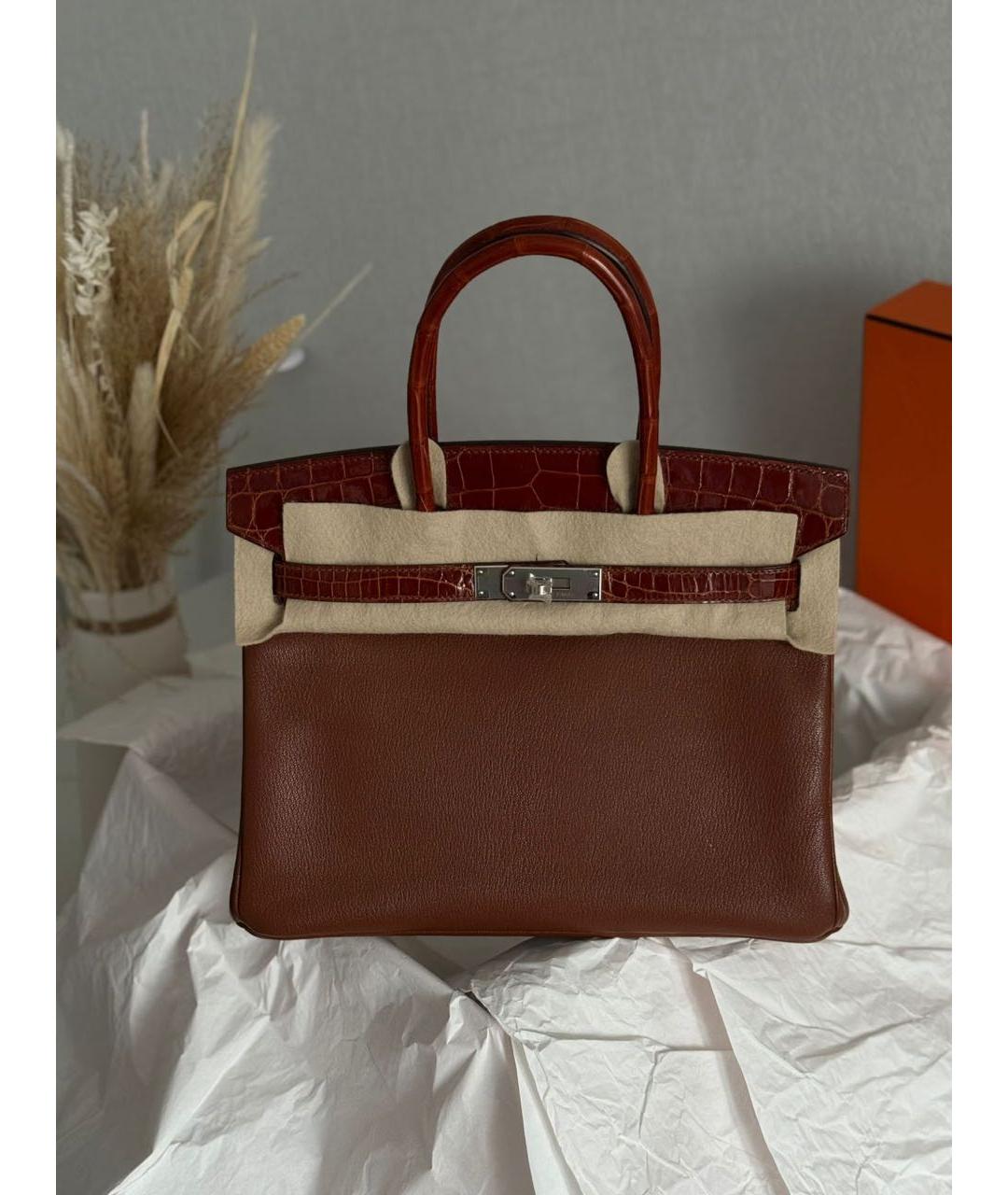 HERMES Коричневая кожаная сумка с короткими ручками, фото 9