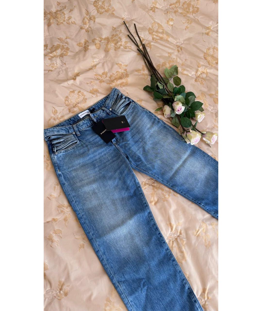 PINKO Синие хлопковые прямые джинсы, фото 4