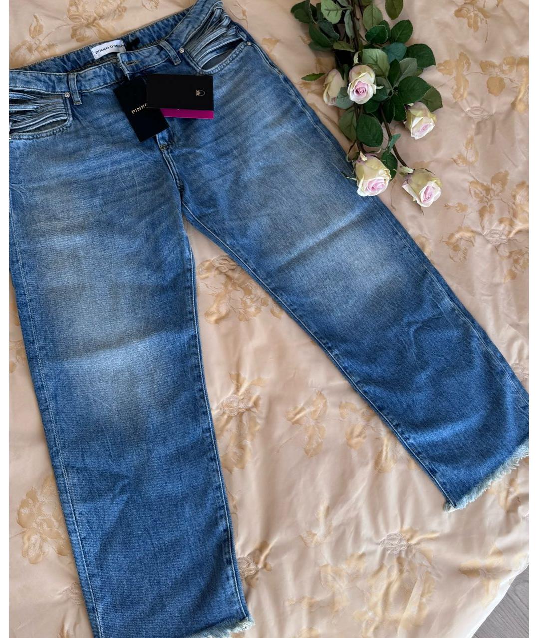 PINKO Синие хлопковые прямые джинсы, фото 7