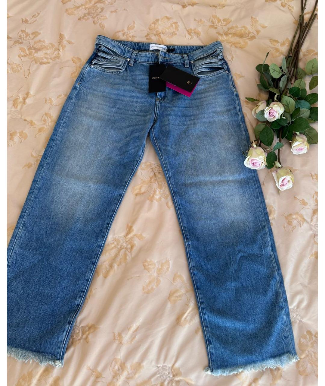 PINKO Синие хлопковые прямые джинсы, фото 8