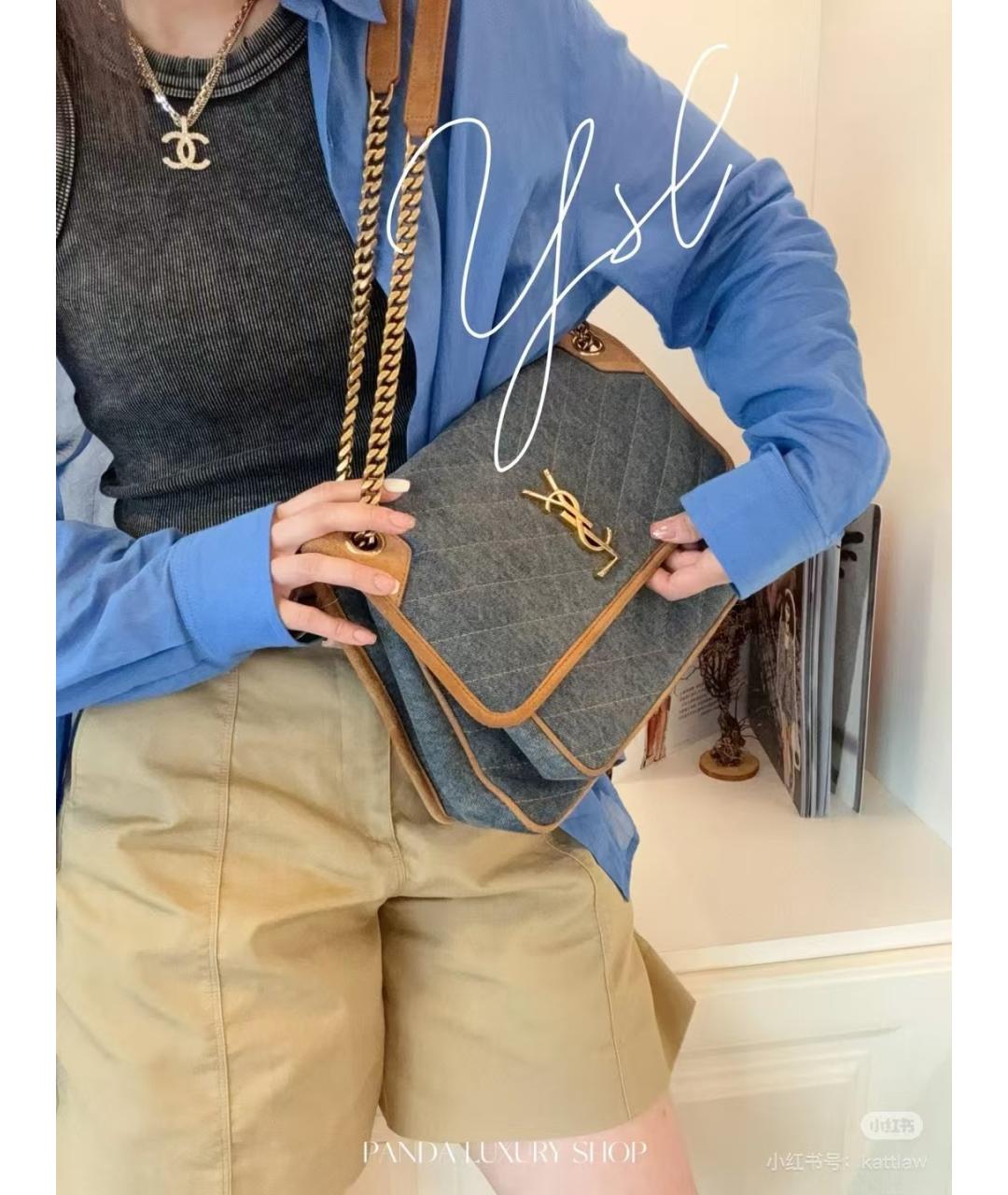 SAINT LAURENT Голубая деним сумка через плечо, фото 6