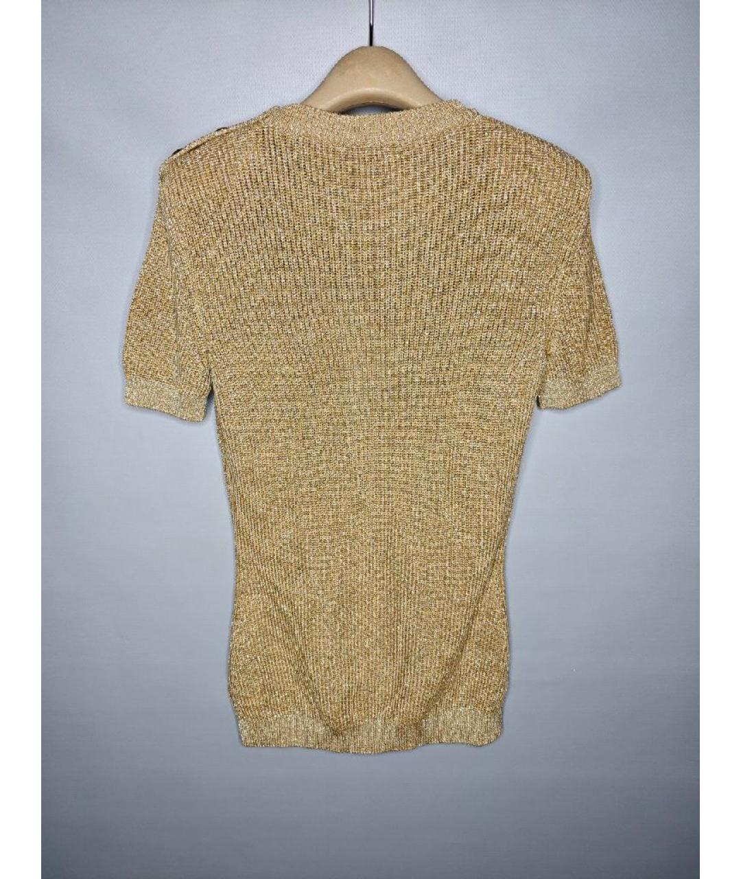 BALMAIN Золотая хлопковая футболка, фото 2