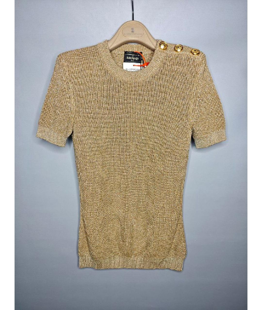 BALMAIN Золотая хлопковая футболка, фото 7
